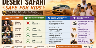 A properly installed child safety seat inside an HFT Tourism LLC vehicle proving how a desert safari is safe for kids.