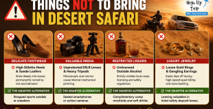 Impractical high heels and suede footwear listed under things not to bring in desert safari excursions by HFT Tourism LLC.